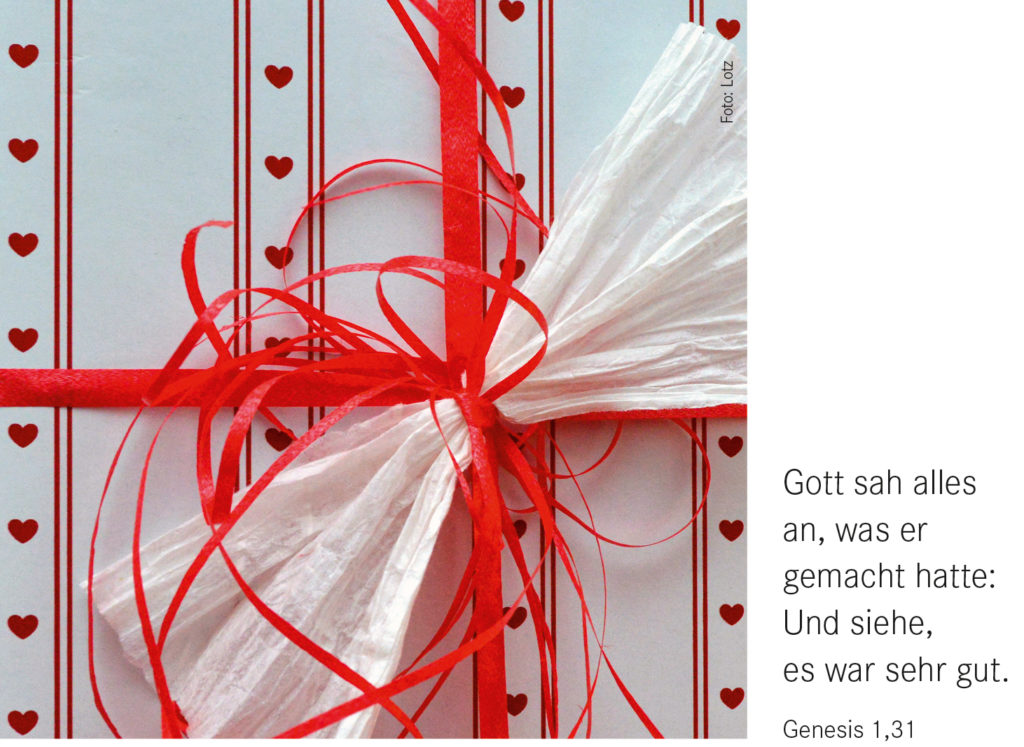 Monatsspruch Januar 2023:
Gott sah alles an, was er gemacht hatte: Und siehe, es war sehr gut.
Genesis 1,31
