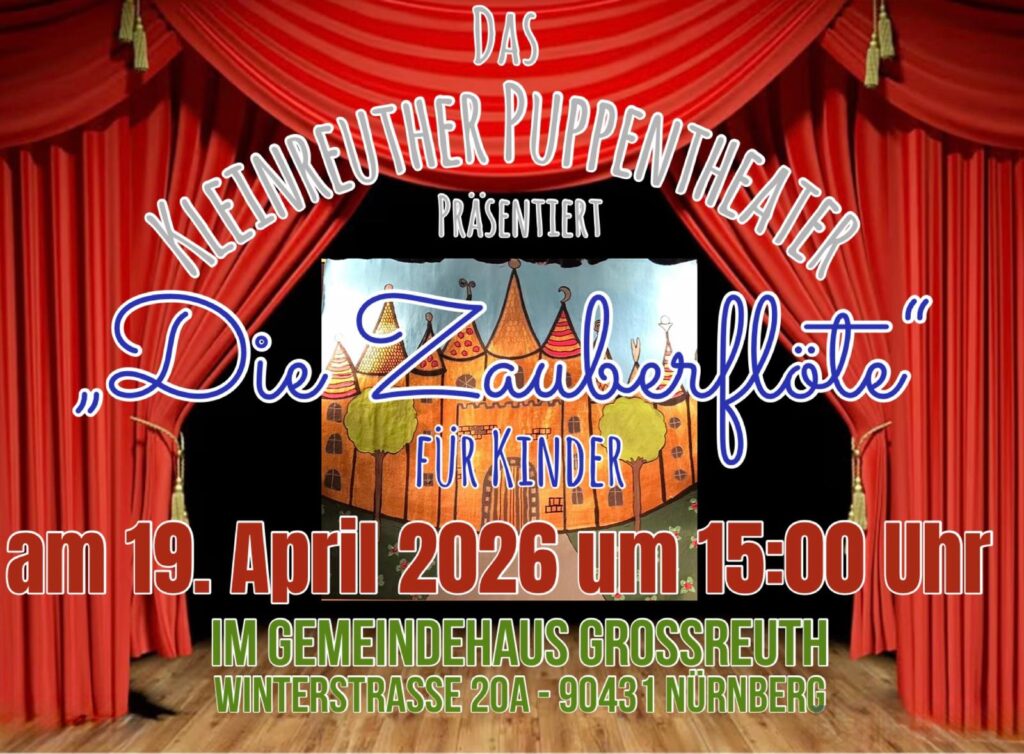 Das Kleinreuther Puppentheater zeigt "Die Zauberflöte" für Kinder am 19.04.2026 um 15 Uhr im Gemeindehaus Thomaskirche