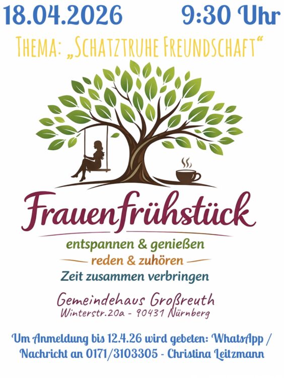 Frauenfrühstück am 18.04.2026 um 9:30 Uhr im Gemeindehaus der Thomaskirche zum Thema "Schatztruhe Freundschaft"